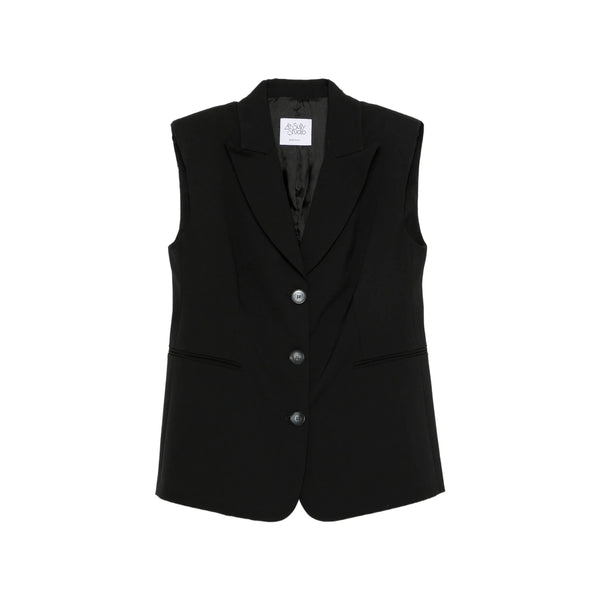 Waistcoat With Notched Lapels Black Virgin Wool Waistcoats & Gilets