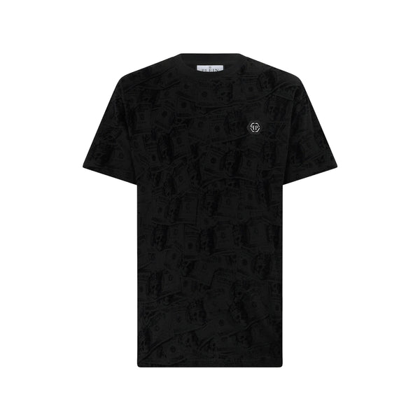 T-Shirt With Dollar-Bill Print Black Cotton T-shirts And Polos