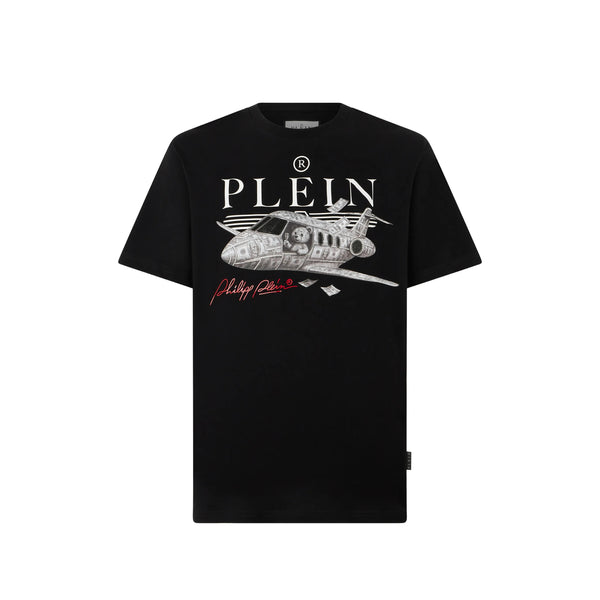 Cotton T-Shirt With Teddy Plane Print Black T-shirts And Polos