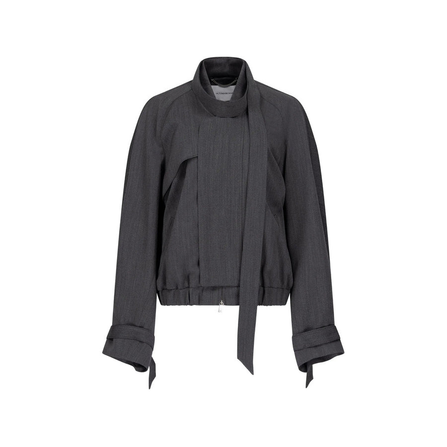 Scarf Detail Virgin Wool Jacket Grey