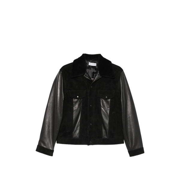 Leather Jacket With Panelled Design Black Lambskin