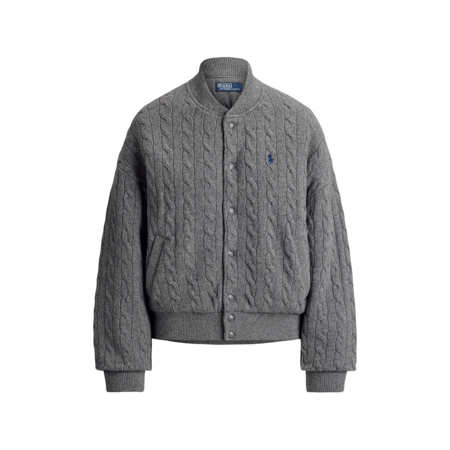 Bomber Jacket Cable-Knit Grey Wool
