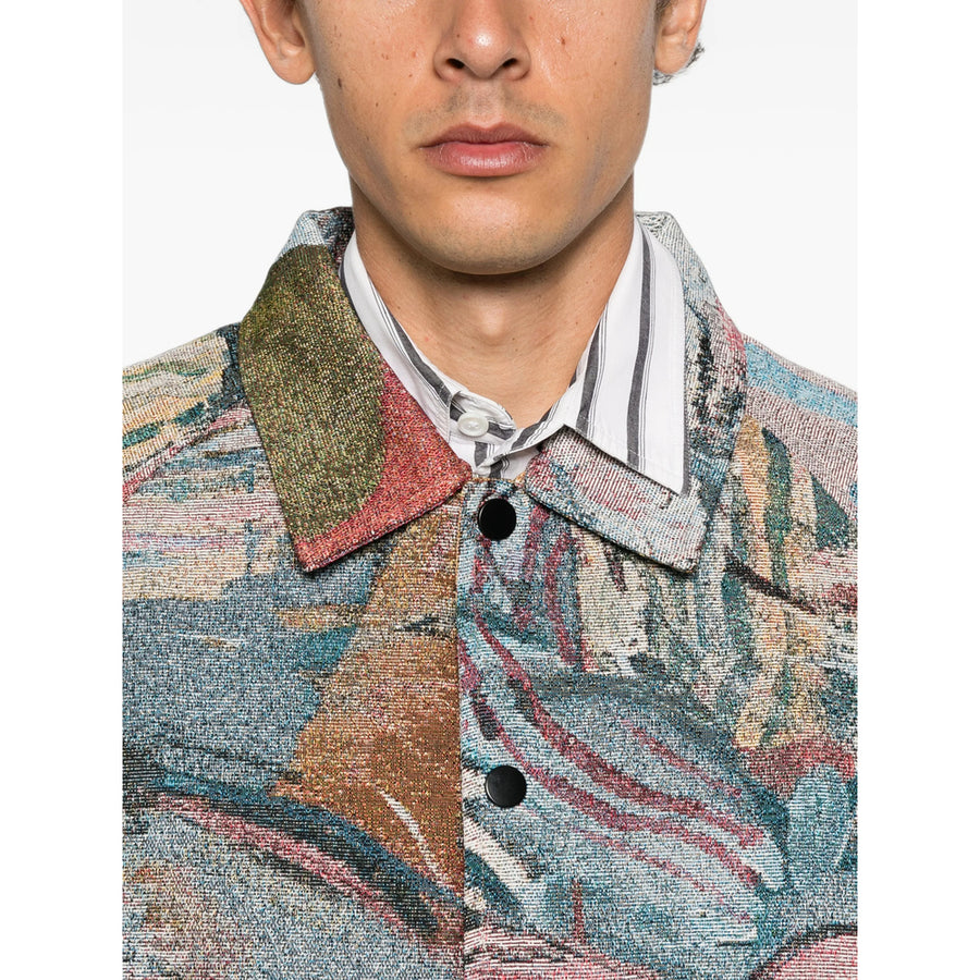 Tapestry Jacquard Jacket With Portrait Motif Neutrals Polyester Lightweight