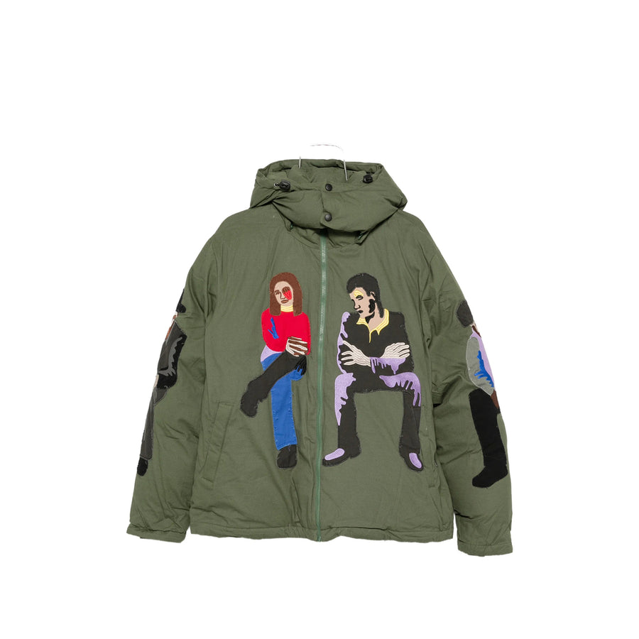 Hooded Quilted Jacket With Embroidery Green