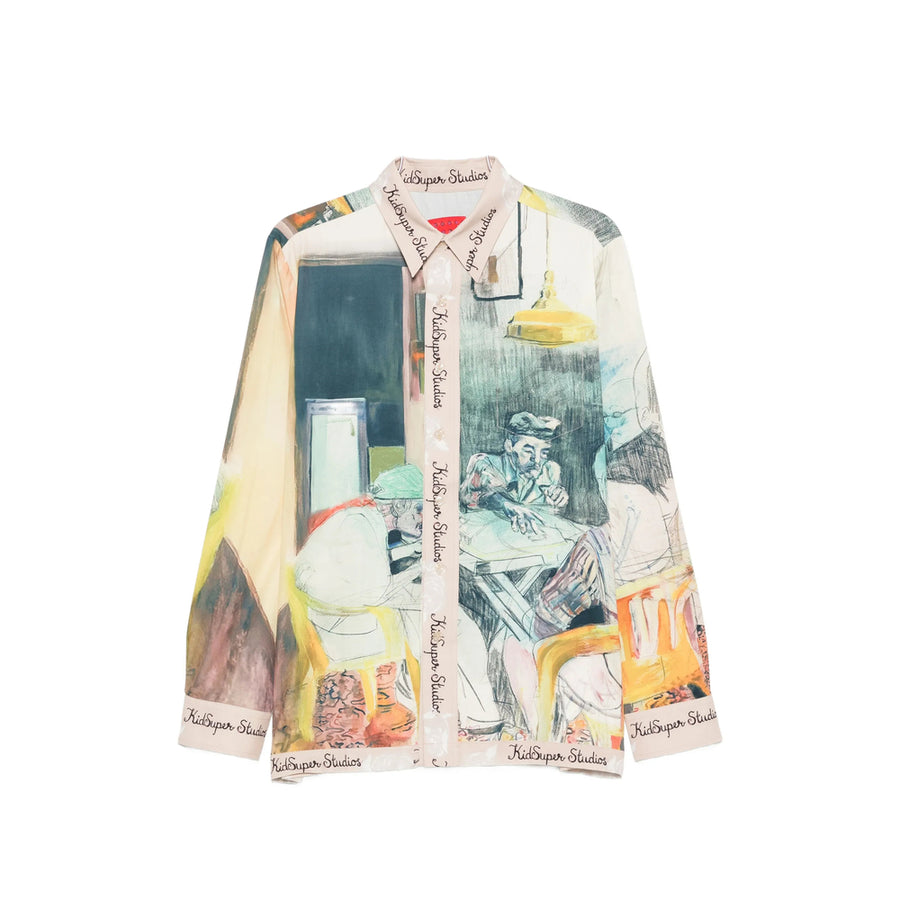 Long-Sleeve Graphic Print Shirt Neutrals/green Polyester