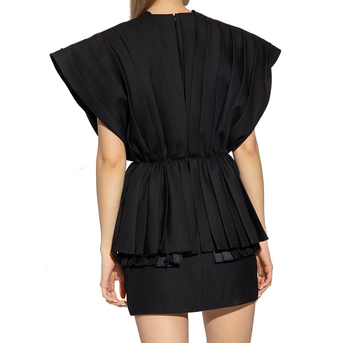 Pleated Dress Black Wool