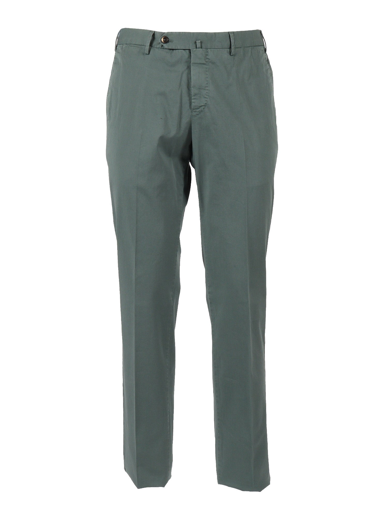 SLIM, Flat Front, Diagonal Pockets, Unfinished B. Green Cotton Elastane Pant