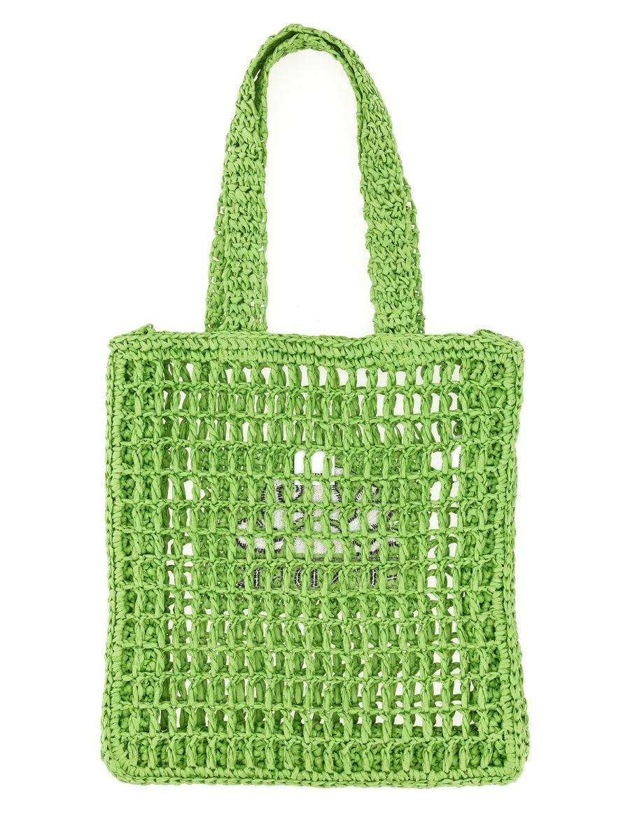 Logo Handle Bag Green Paper Shoulder