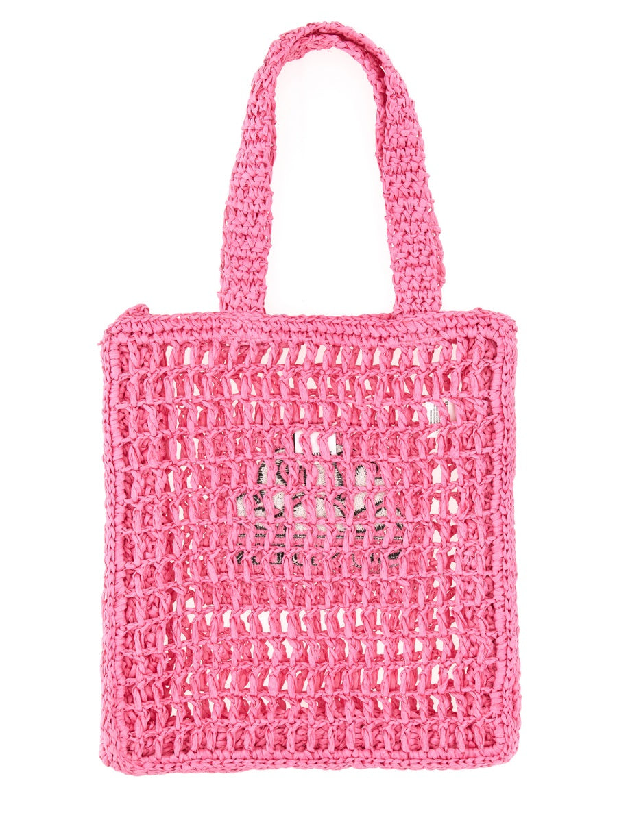 Logo Detail Handbag Pink Paper Shoulder Bags