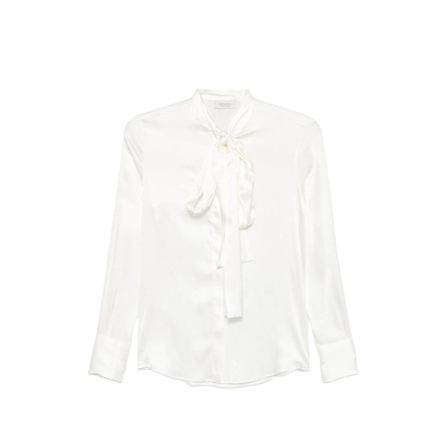 Silk Satin Blouse With Pussy-Bow White Shirt