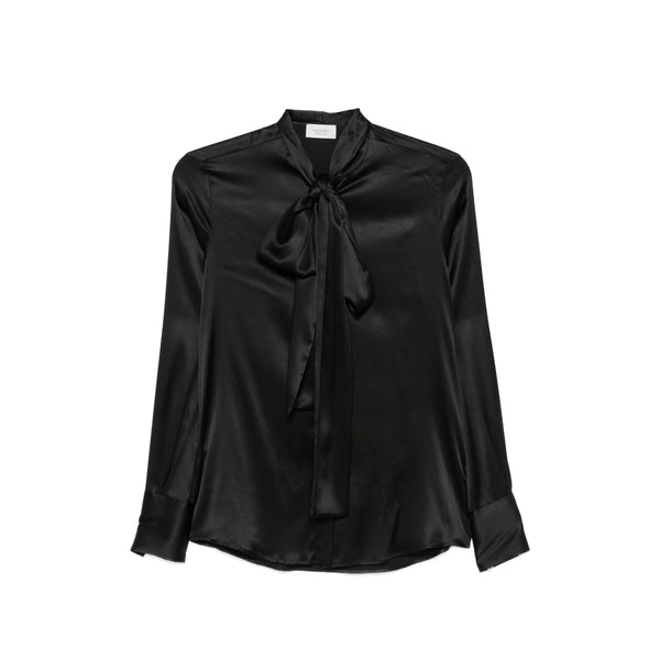 Silk Blouse With Pussy-Bow Black Shirt
