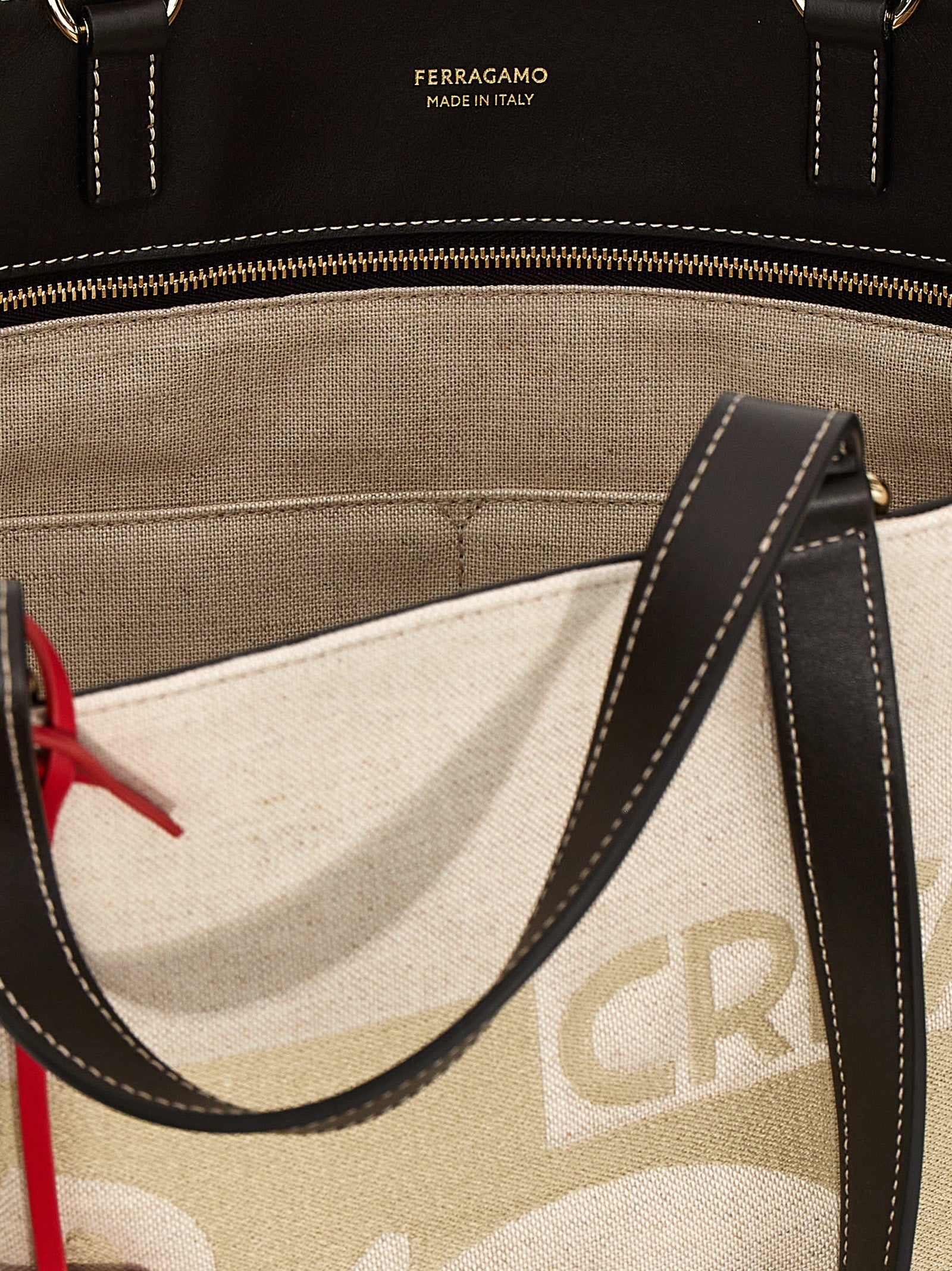 Tote bag L shopping Beige Fabric Calfskin Leather