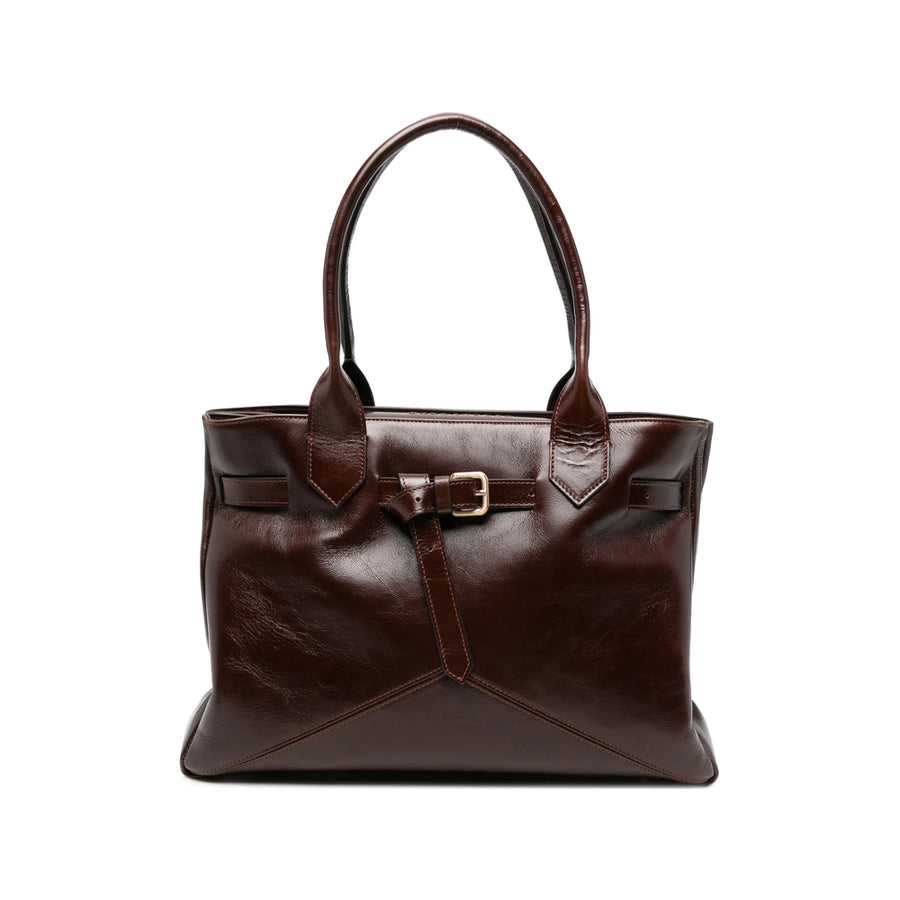 Tote Bag Dark Brown Polished Leather Calf