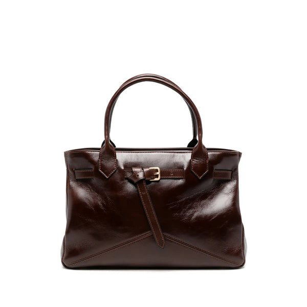 Tote Bag Glossy Dark Brown Leather Calf