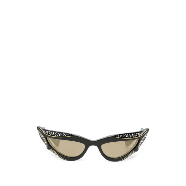 Cat-Eye Sunglasses With Crystal Embellishments Black Acetate
