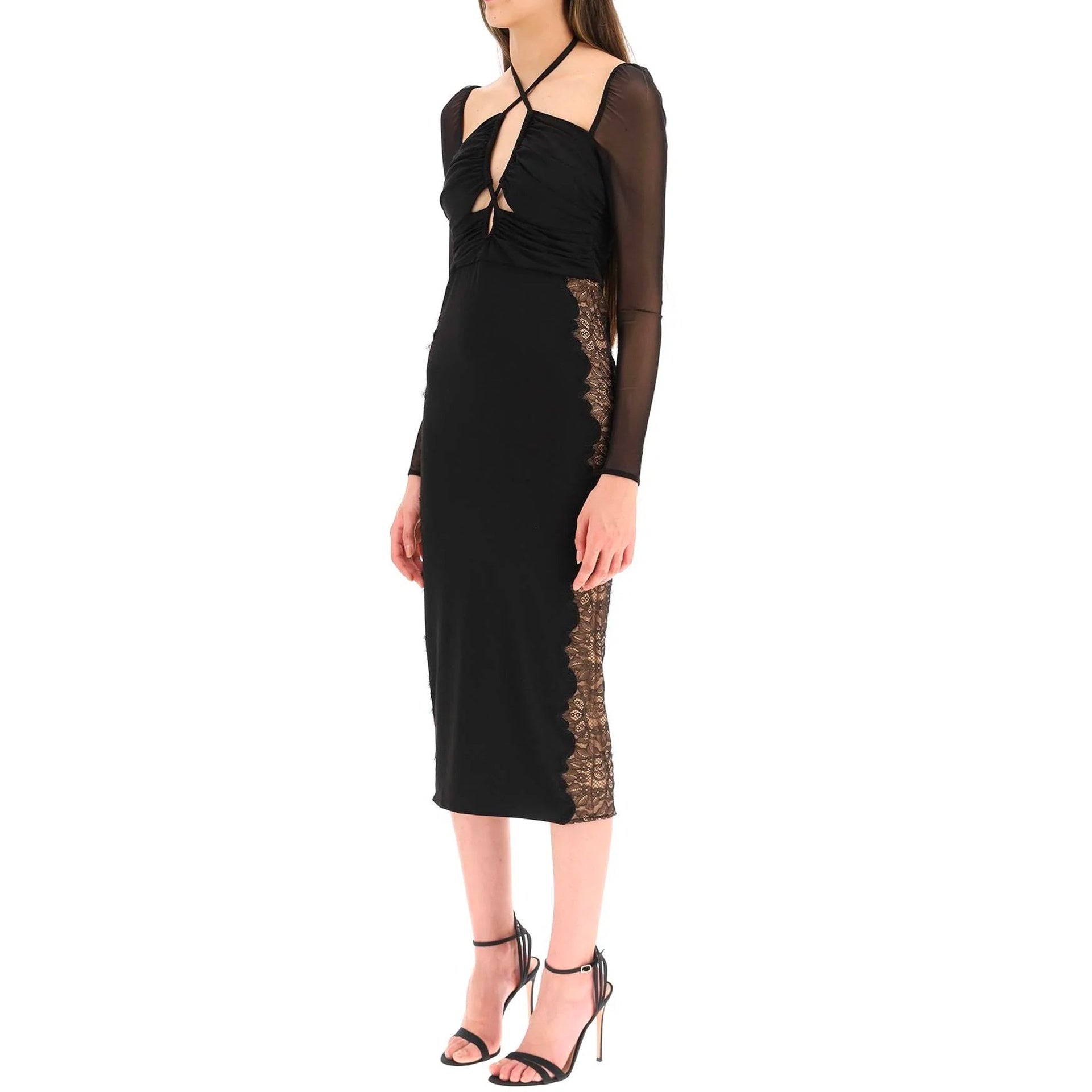Self-Portrait Lace Trim Dress Black Polyester Elastane