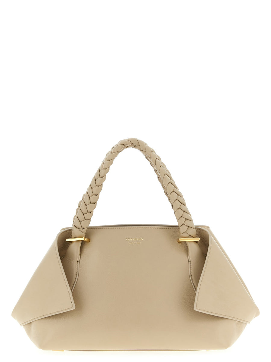 Ferragamo Braided Handle Calf Leather Shoulder Bag — beige