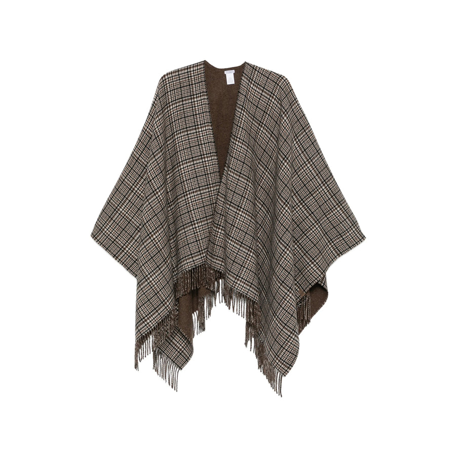 Cashmere Cape With Check Pattern Neutrals/brown Coat