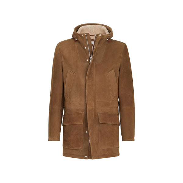 Shearling Lined Leather Parka Brown Coats