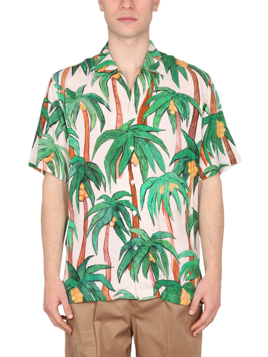Palm Shirt With Bowling Neck Design Baby Blue Rayon