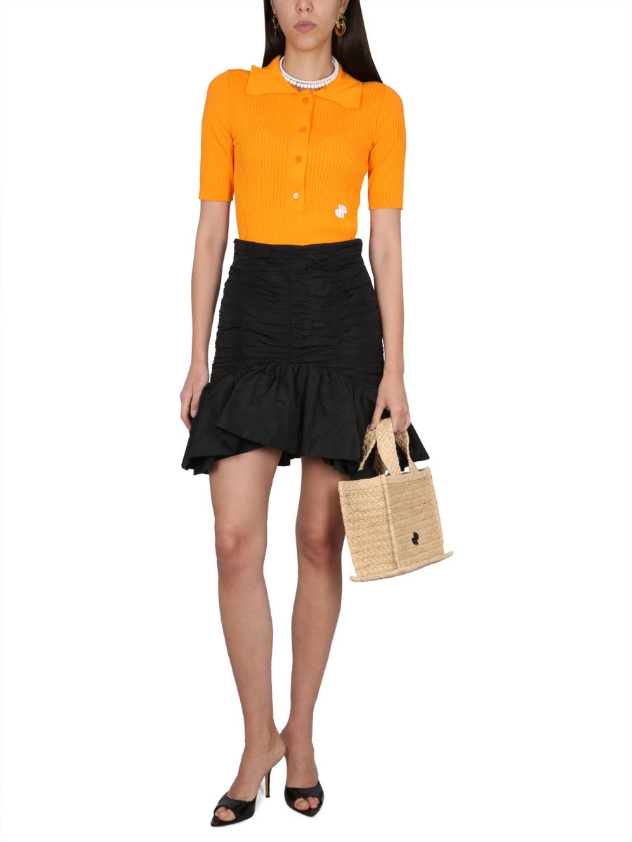 Flounced Mini Skirt Black Polyester
