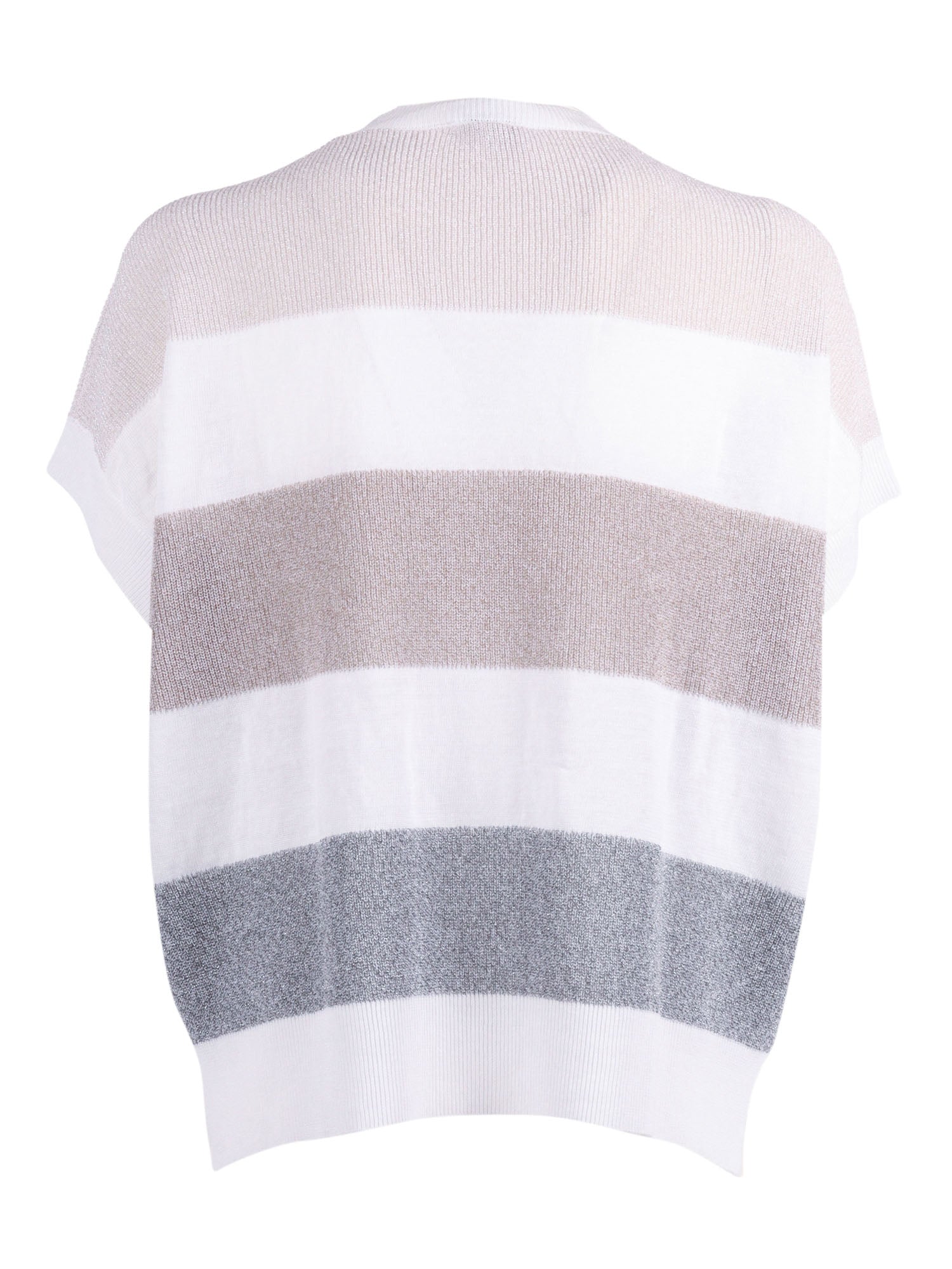Knitted Sweater Beige Linen Cotton Viscose Metal Crewneck