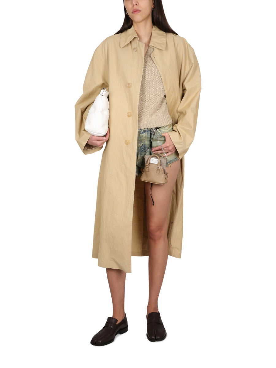 Utility Style Trench Coat Beige Cotton Polyamide & Raincoats