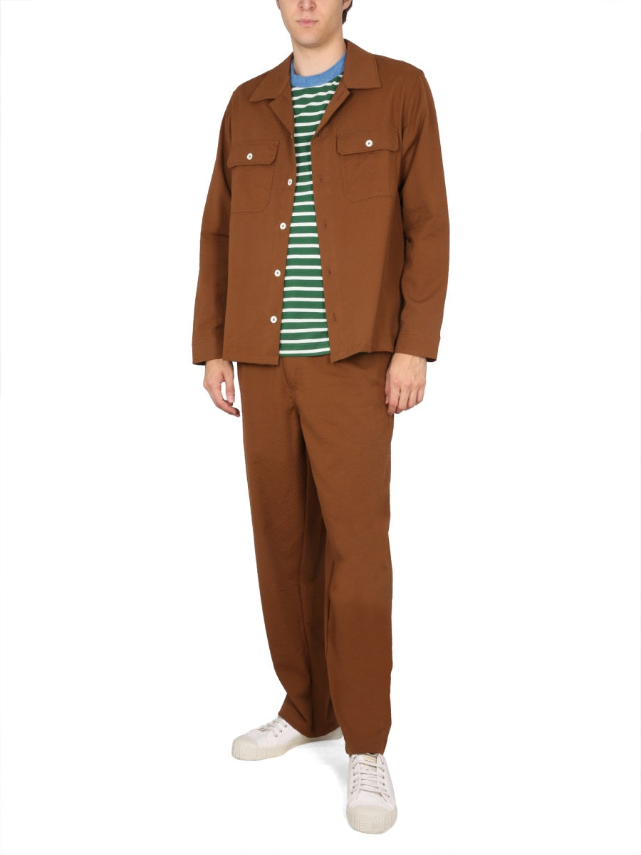 Button Down Pants Brown Cotton Elastane Trousers