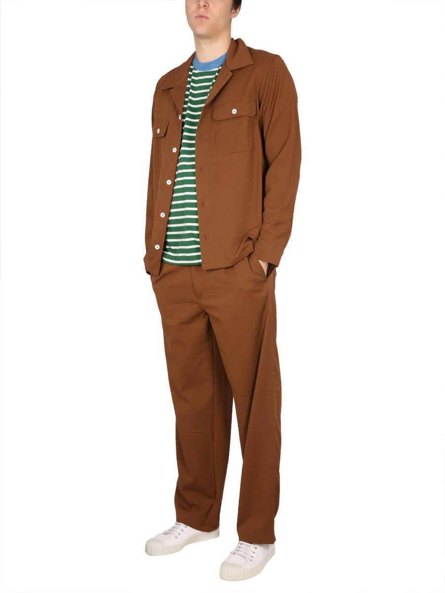 Brown Cotton Shirt With Bowling Neck