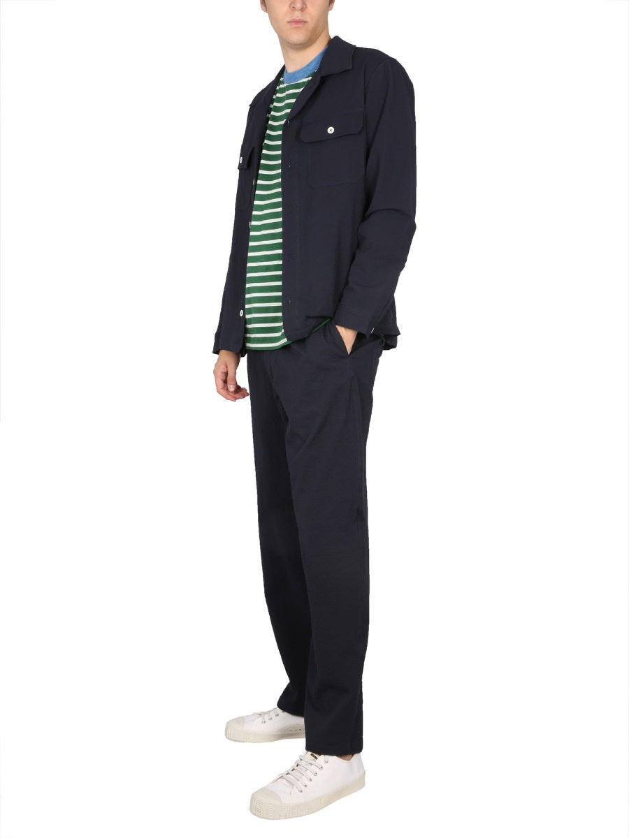 Cotton Shirt With Bowling Neck Blue