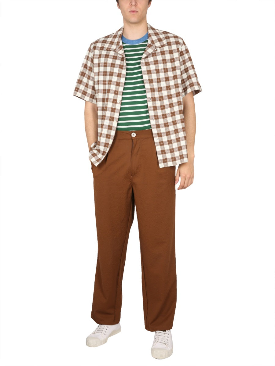 Cotton Shirt With Bowling Neck Brown