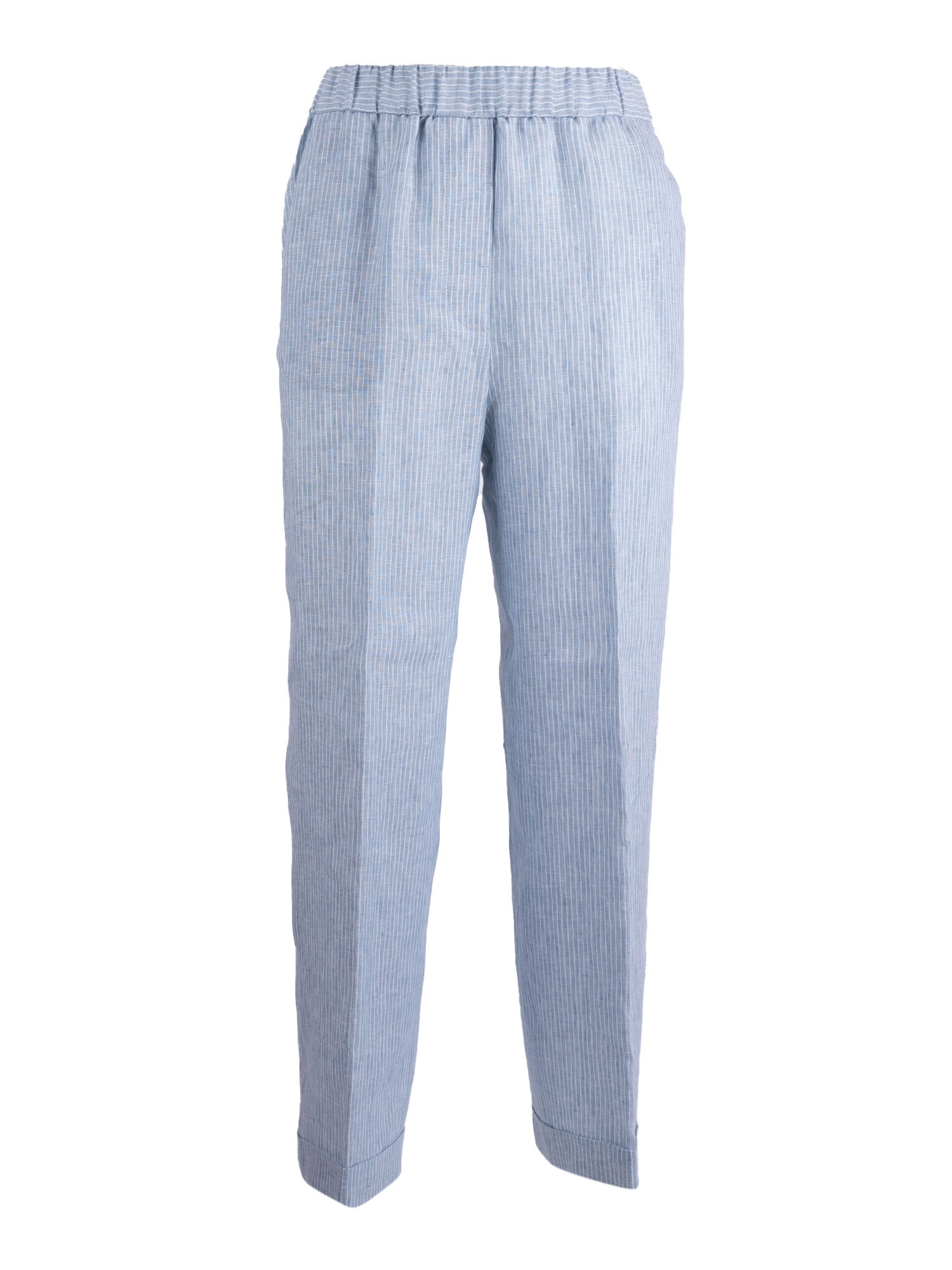 WOMAN TROUSERS Light Blue Linen Fabric 2 Acetate Cupro Pant