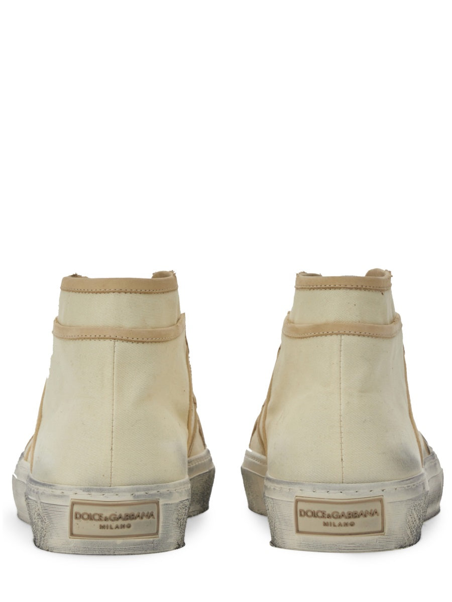 Vintage Mid Top Sneaker Beige Cotton Trainers