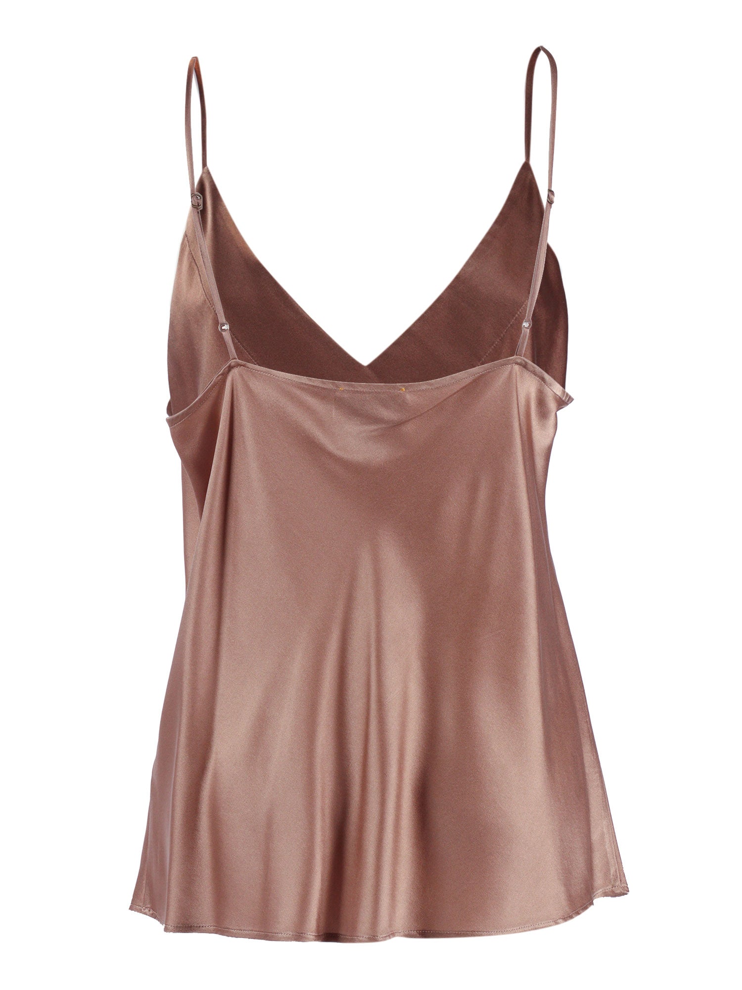Shiny stretch silk satin slip top Beige Elastane