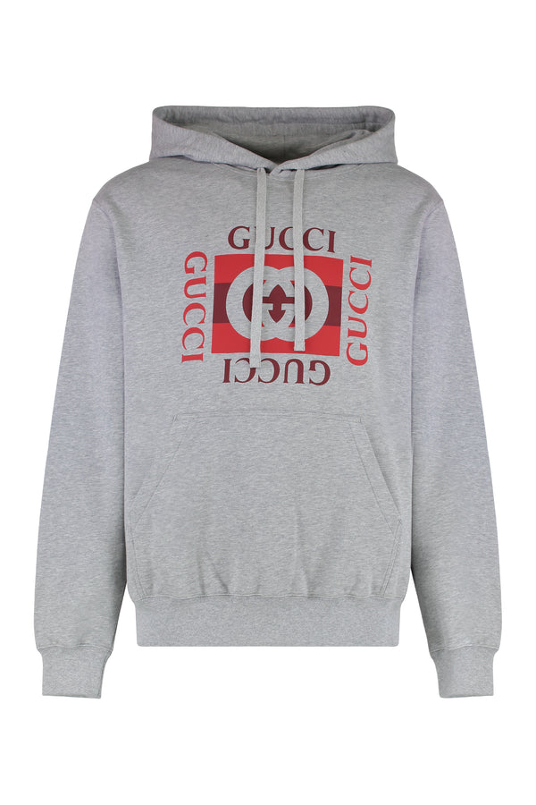 Gucci Logo Print Hoodie Grey Cotton; Cotton Jumpers