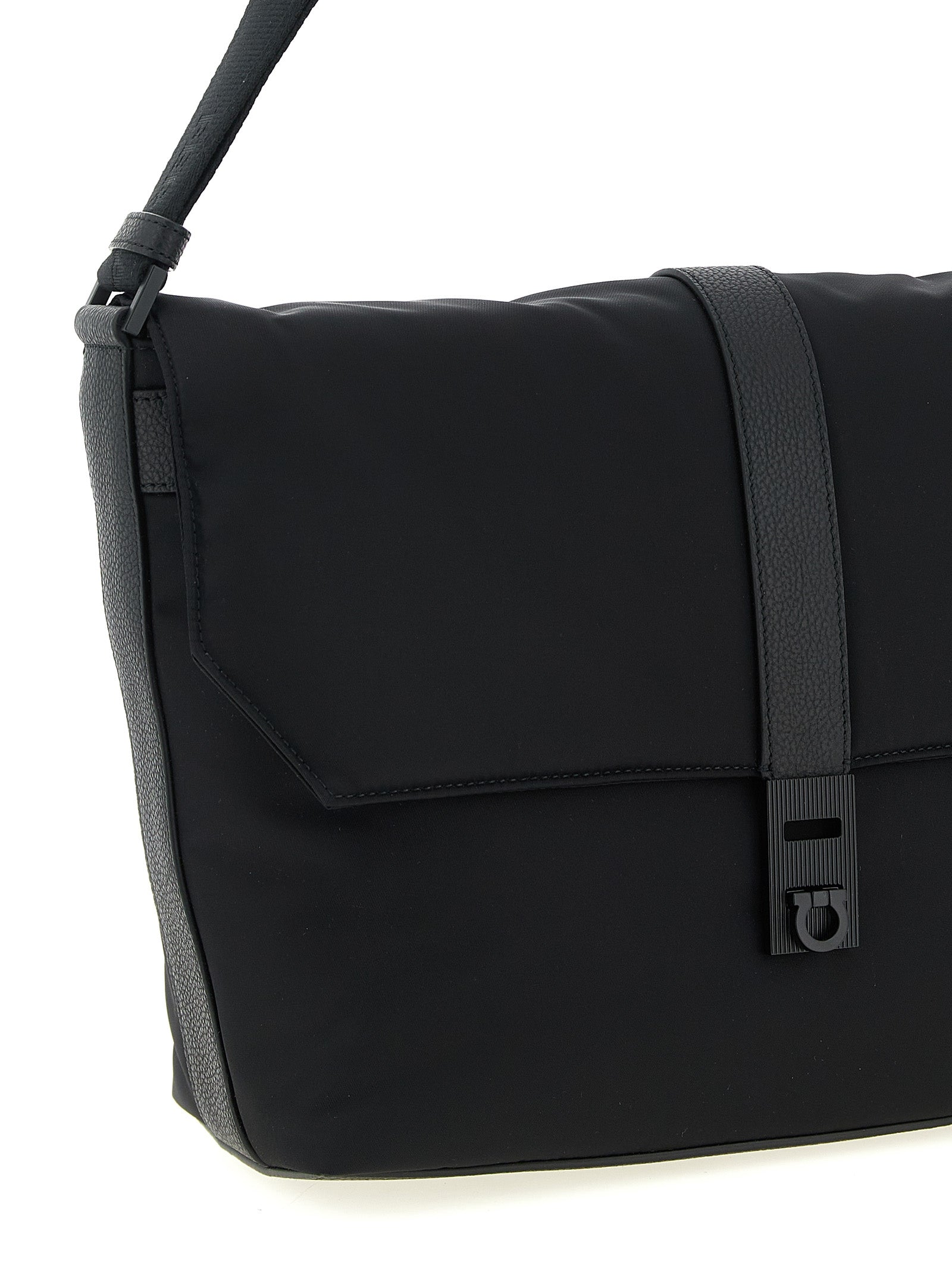 Twins crossbody bag Black Fabric Calf Leather
