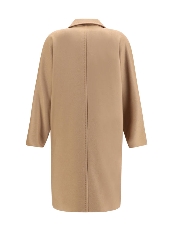 Coat Double-Breasted Wool Drap Camel Fleece (ovis Aries)