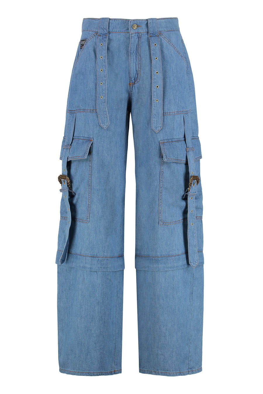 Denim Cotton Cargo Wide‑leg Trousers Wide-leg
