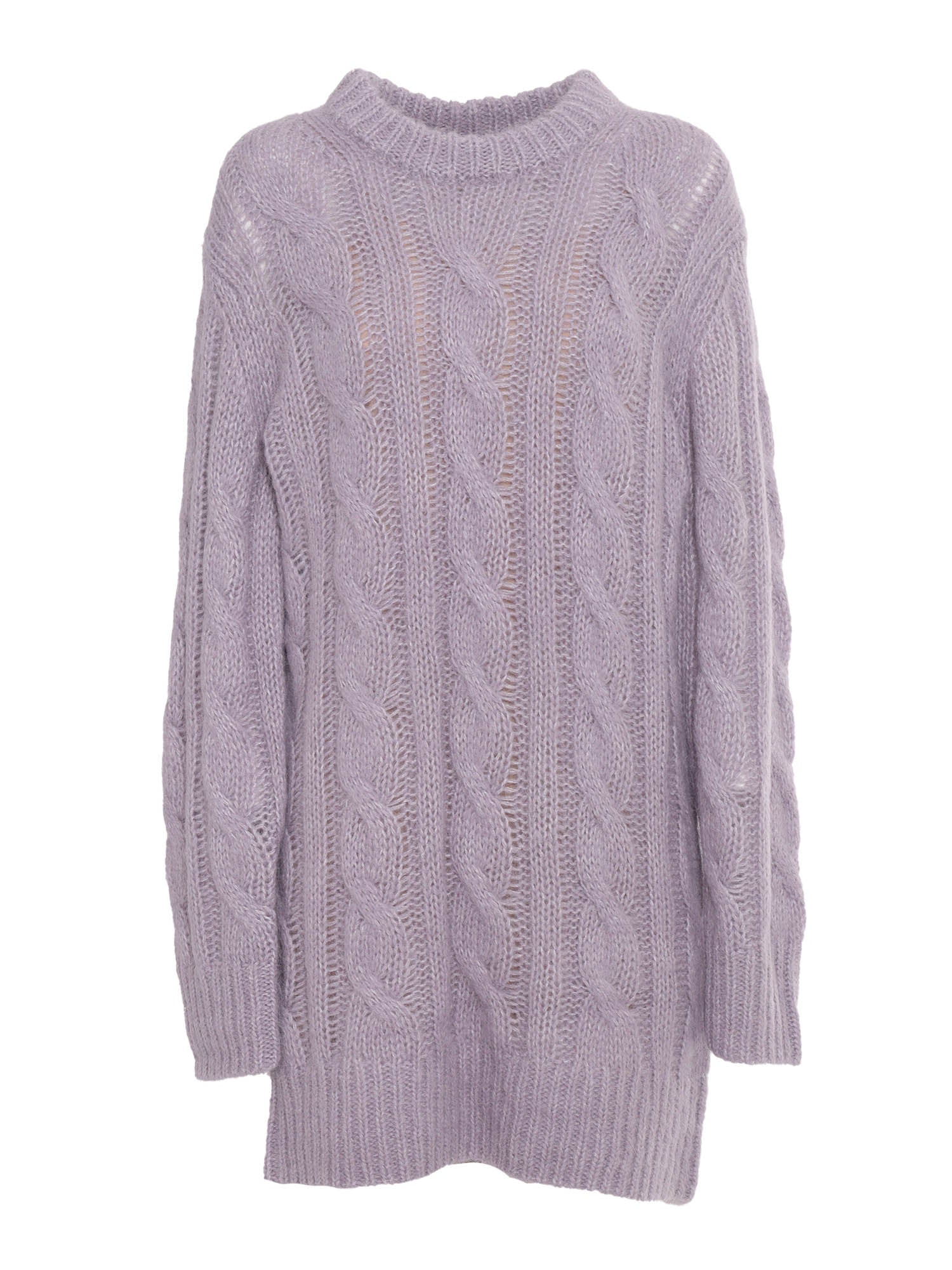 Cable Chunky Ls Dress Purple Alpaca Hair Nylon Midi