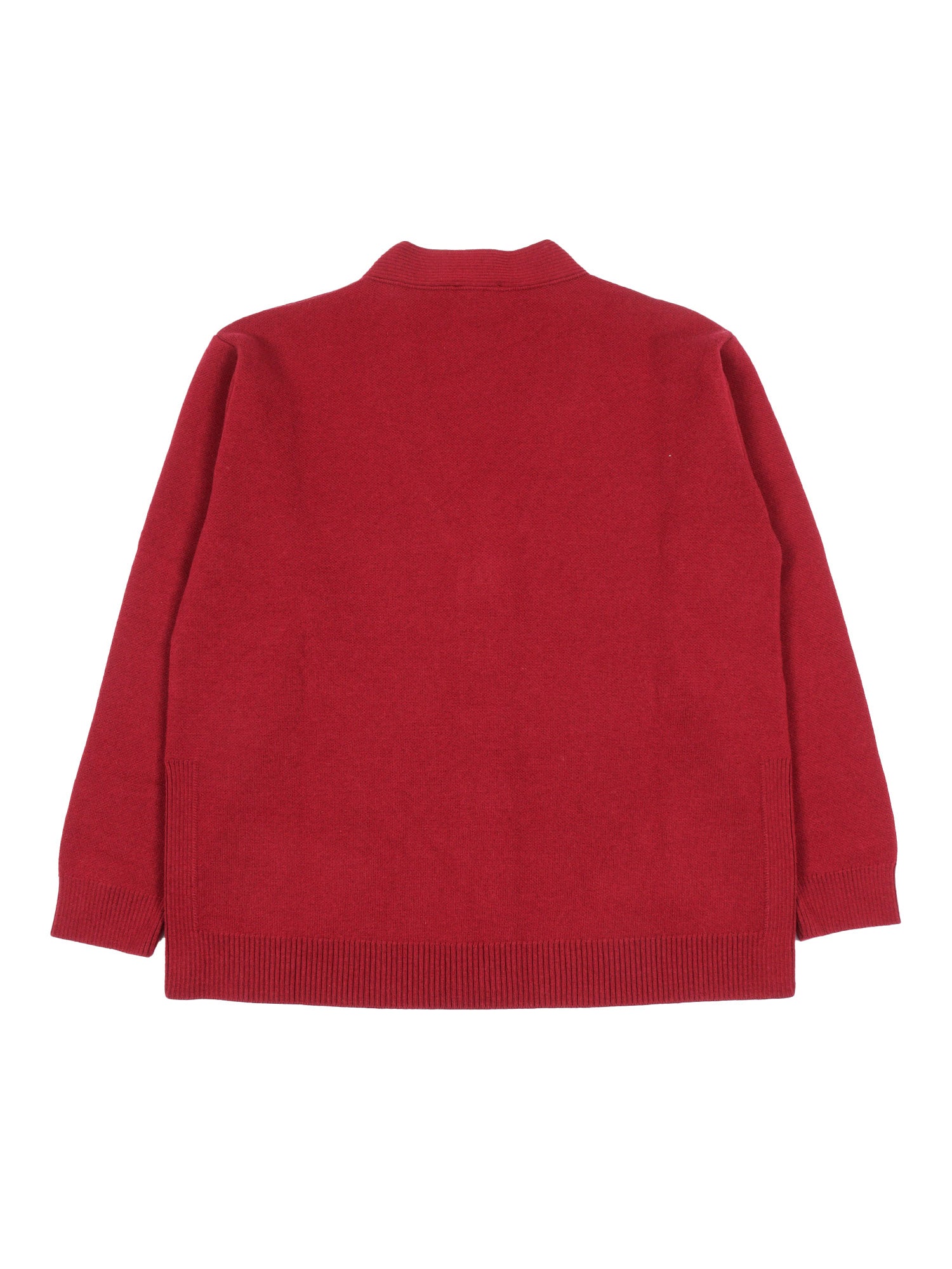 Wool Knitted Cardigan Red Virgin Ribbon Polyester