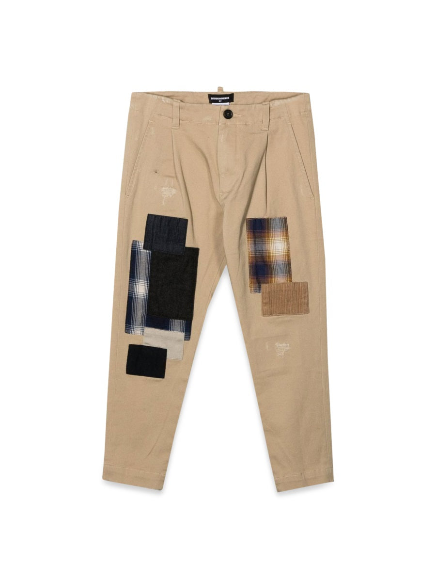 Trousers With Patches Beige Cotton