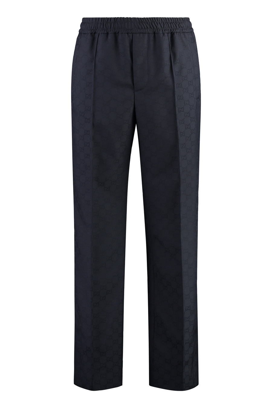 Jacquard Motif Trousers Blue Cotton