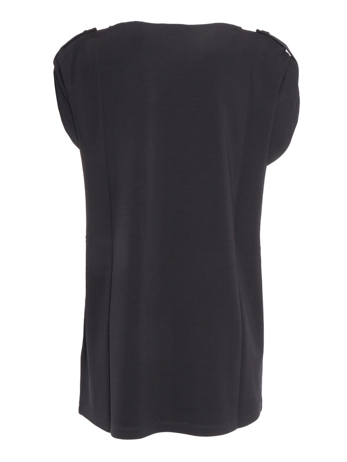 SHORT SLEEVE BLOUSE Black Viscose Elastane Top