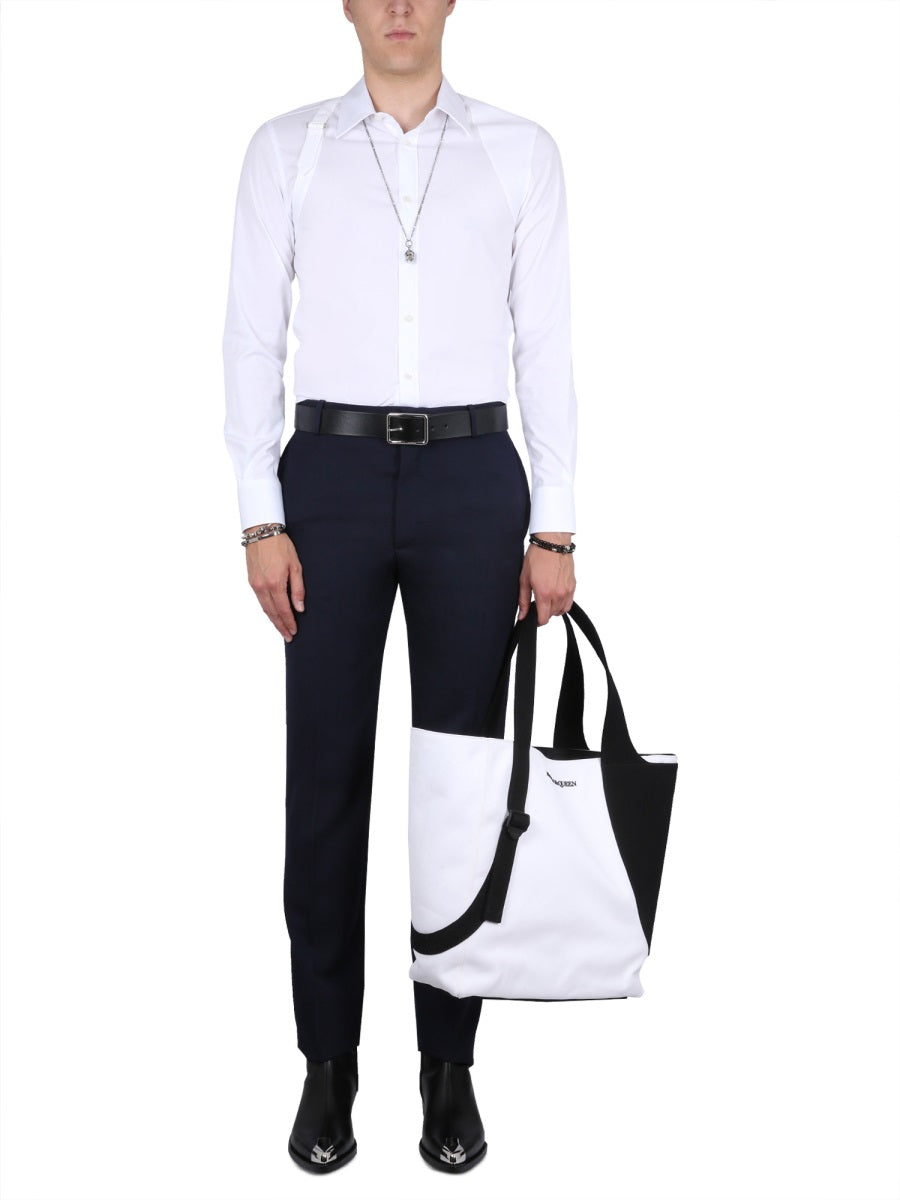 Tailored Cigarette Pants Blue Wool Trousers