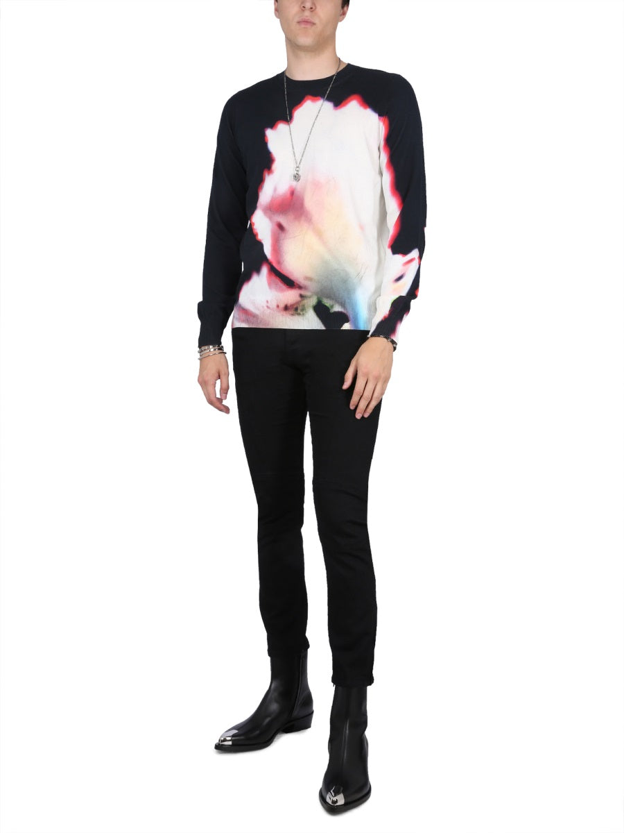 Jersey With Solarised Flower Print Multicolour Cotton Jumpers