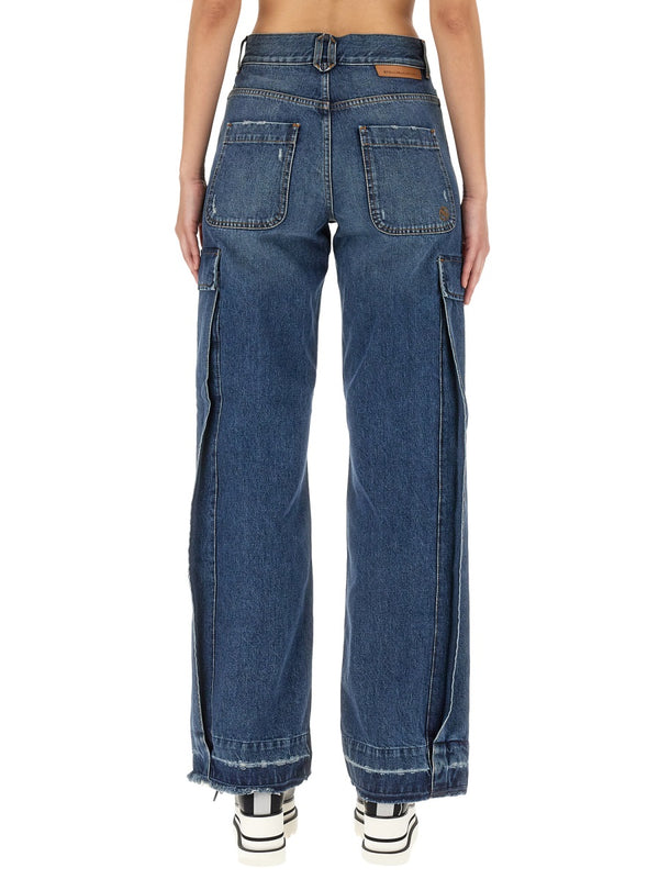Cargo Pants Blue Polyester Jean