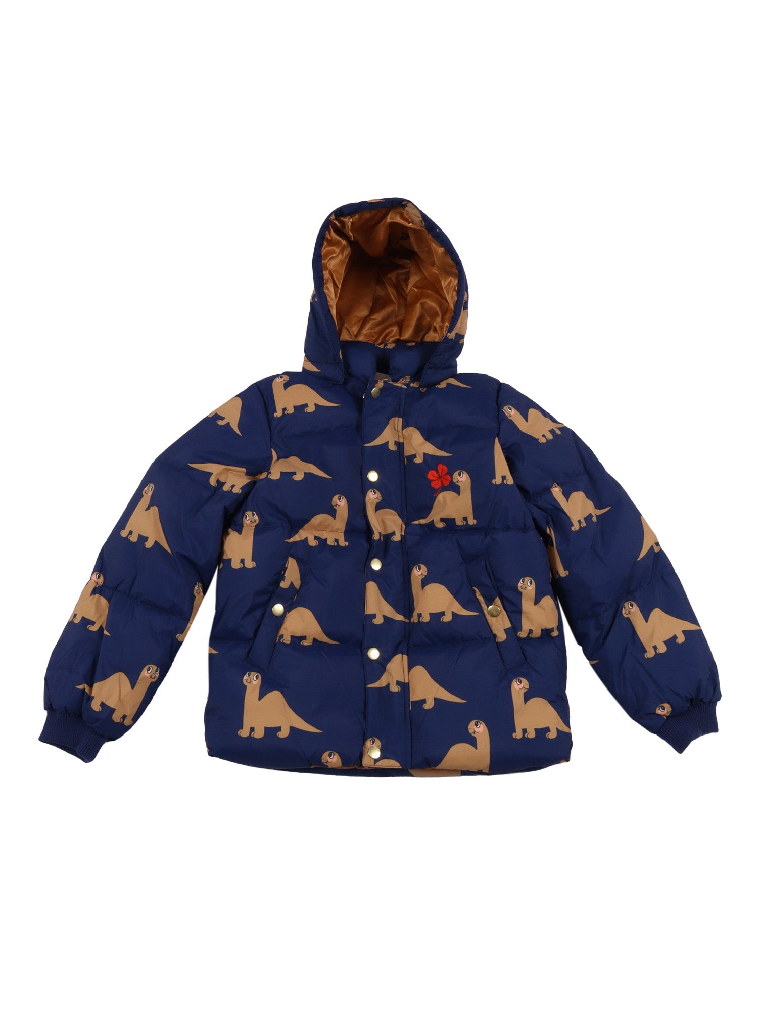Dinos Aop Hooded Puffer Blue Recycled Polyester Short