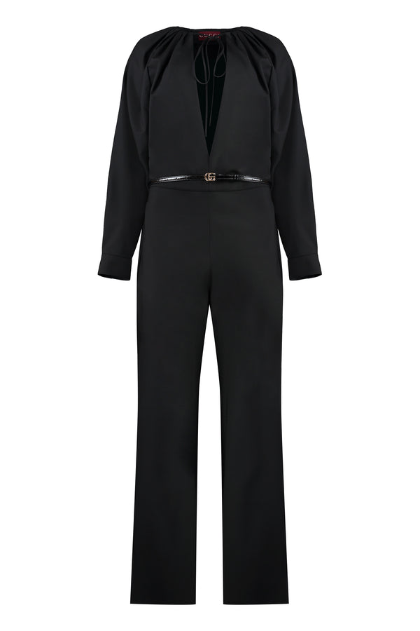 Wool Jumpsuit With Bow Fastening Black Jumpsuits