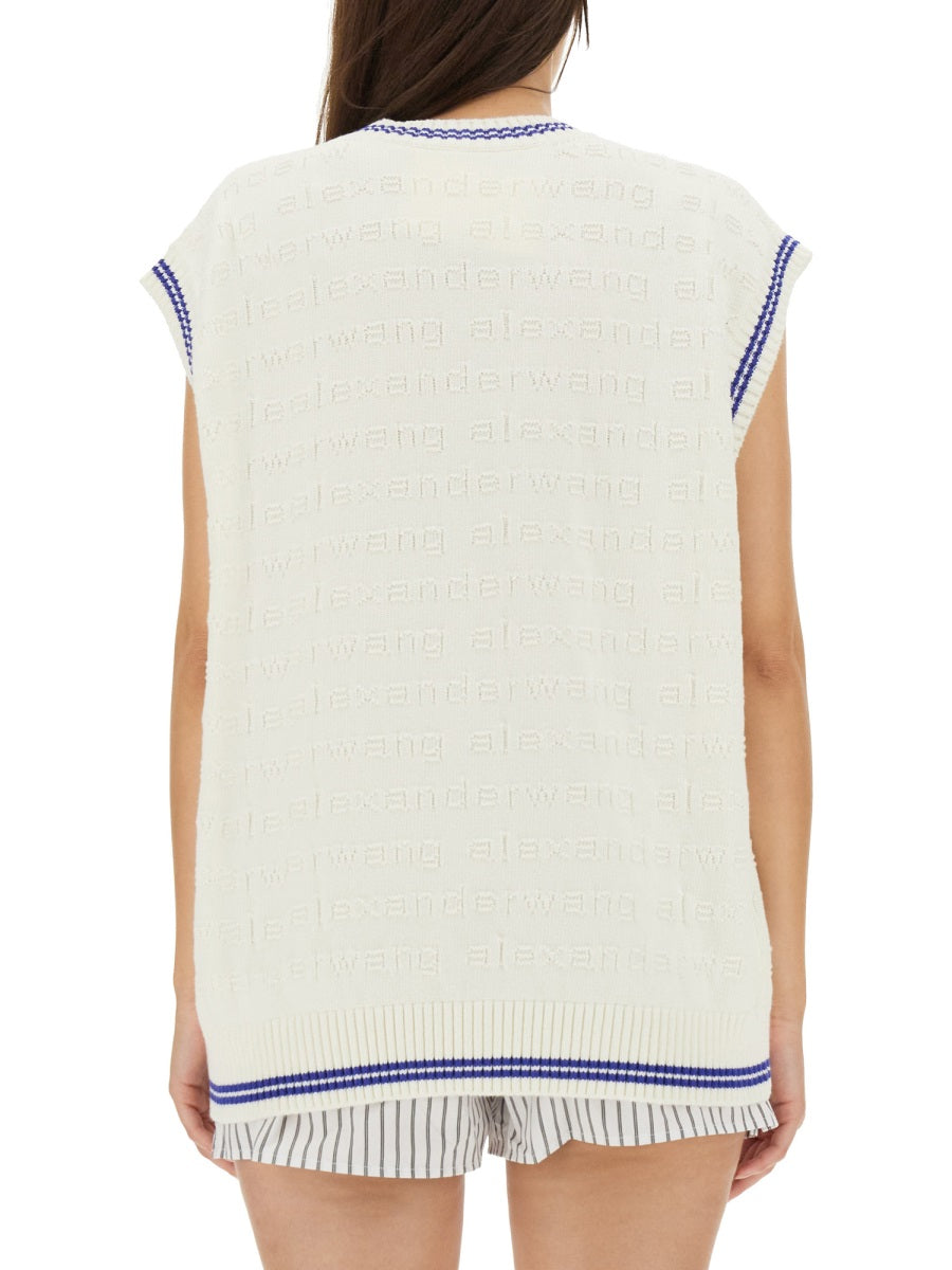 V-Neck Vest With Ribbed Edges Multicolour Cotton Waistcoats & Gilets
