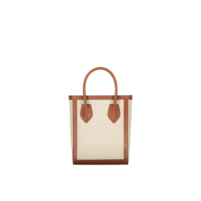 Logo Tote Bag Brown Cotton Linen